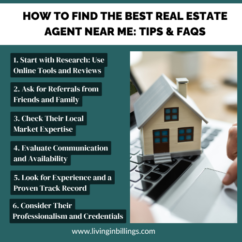 Steps to find the best real estate agent near me, including research, referrals, and evaluating experience