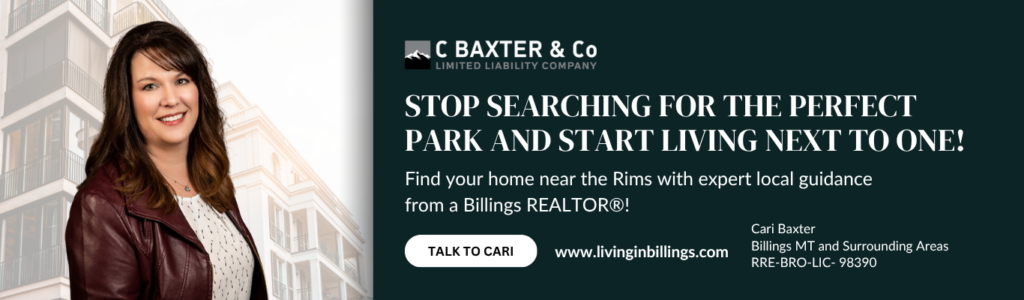 Portrait of Cari Baxter, Billings Realtor, with a call to action to find homes near Billings city parks