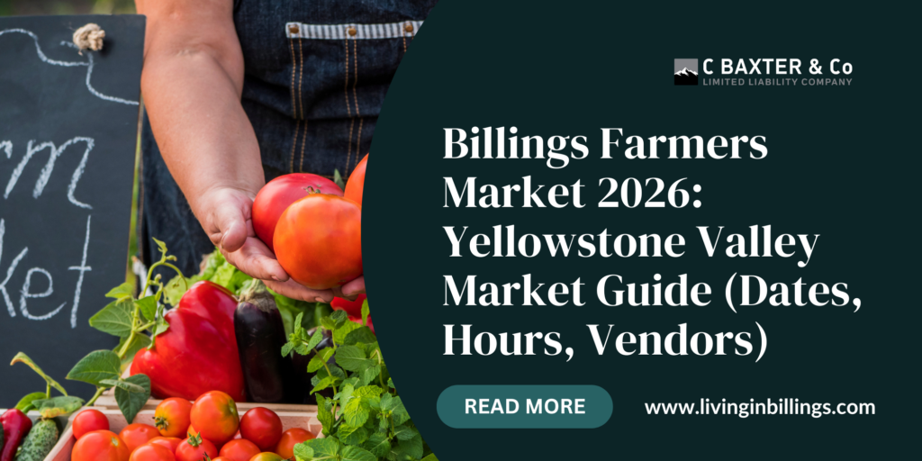 Cover image for the 2026 Billings farmers market guide showing a vendor holding fresh local tomatoes