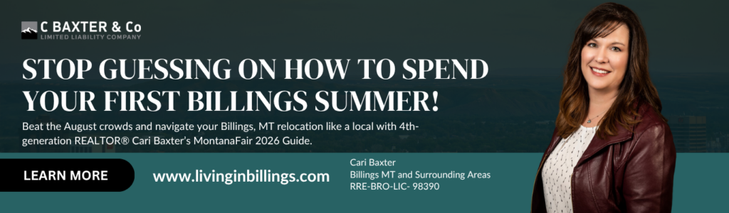 Cari Baxter real estate banner promoting the ultimate MontanaFair 2026 guide for new Billings residents
